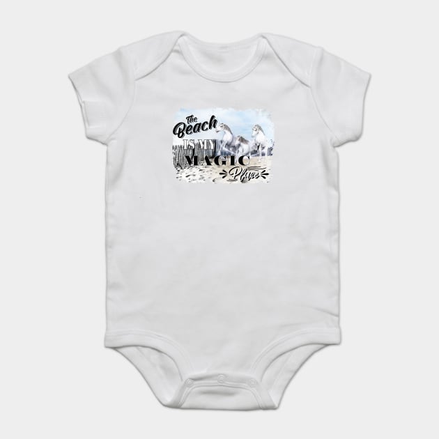 The Beach is my Magic Place Magical Unicorns and the surf Baby Bodysuit by Joaddo
